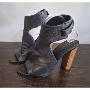 Vince Addie Black Leather Peep Toe Ankle Strap Heels/Pre-owned, Sz 9.5M EUC